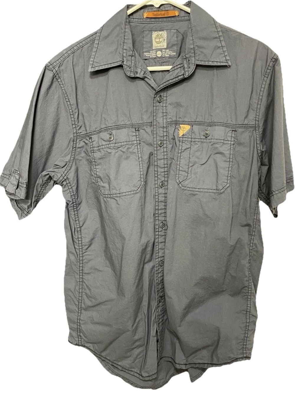 Timberland Blue/gray Button Down Shirt Mens M Short Sleeve  100% Cotton Hiking